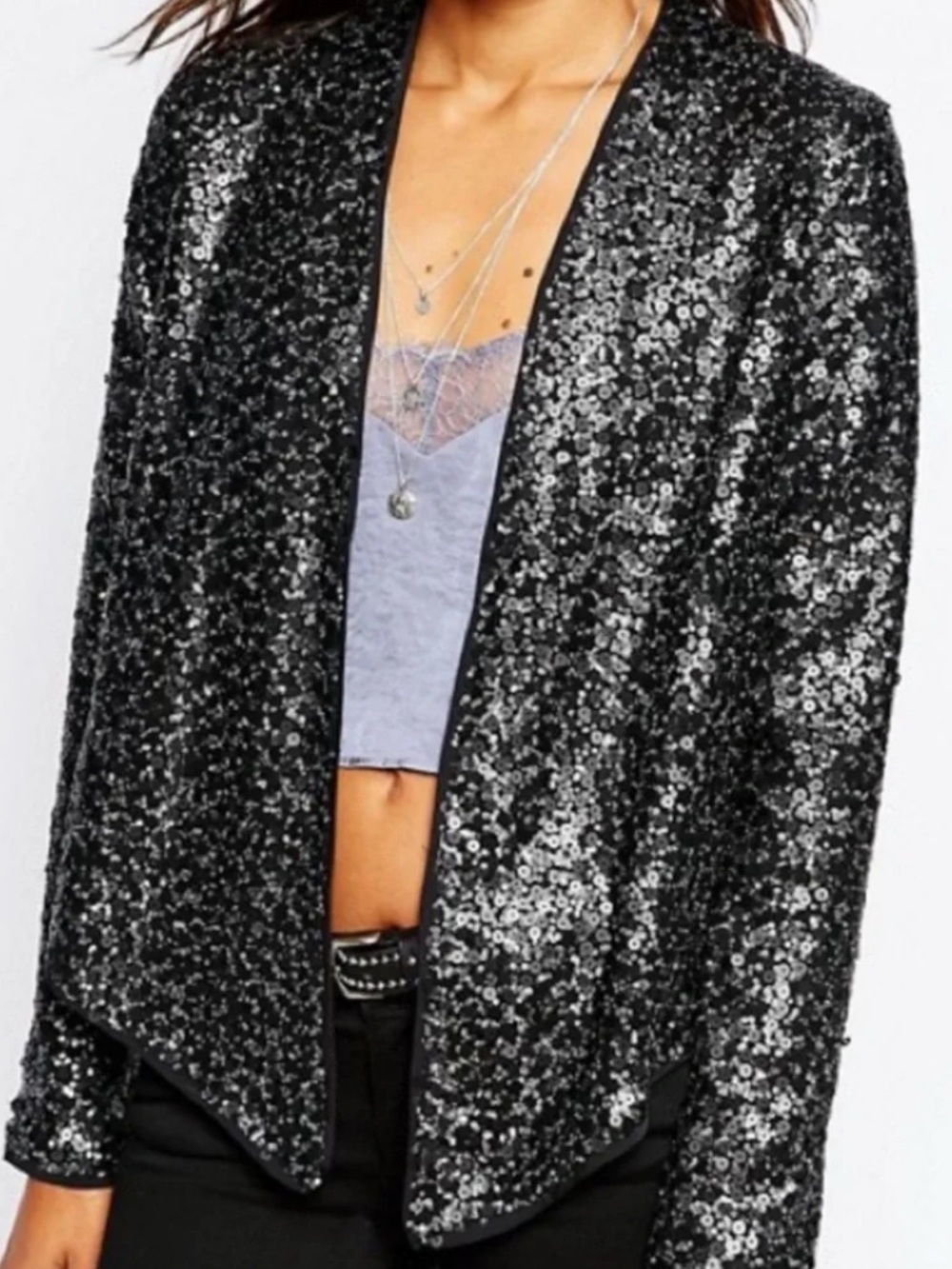 Abercrombie & Fitch Black Sequined Open-Front Blazer Size S